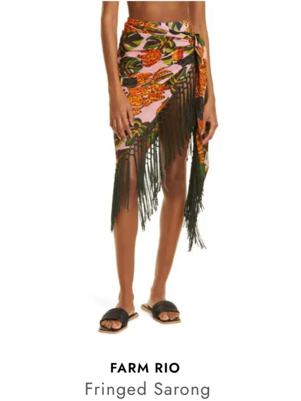 Farm Rio Toucananas Tropical Island Girl Fringed Sarong Vacation Ready One Size
